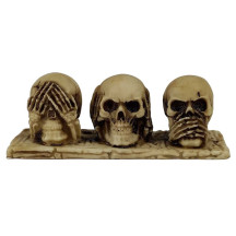 Trio de Cranios com Base - Cego, Surdo e Mudo 16cm Resina