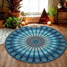 Tapete Toalha Mandala Yoga Meditação Circular Azul Turqueza