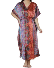 Vestido Indiano Algod�o Estampado Acabamento com Pompons