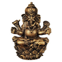 Est�tua Ganesha na Flor de Lotus 15cm Resina