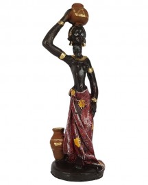Estátua Africana Vaso na Cabeça 11cm Resina