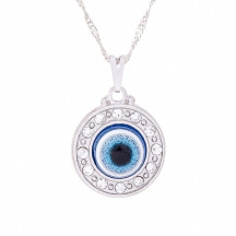 Gargantilha Prata Olho Grego com C�rculo de Strass 18mm