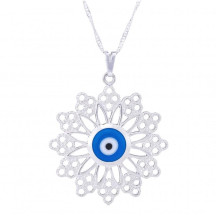 Gargantilha Prata Mandala com Pontas e Olho Grego 32mm