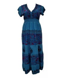 Vestido Indiano Estampado Sem Manga Saia God�