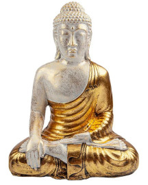 Est�tua Buda Sentado Manto Dourado 30cm
