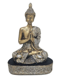 Est�tua Buda Reverenciando com Pedra Chaton 12cm