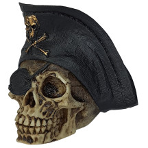 Cr�nio Capit�o Pirata com Chap�u 14cm Resina
