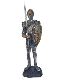 Est�tua Guerreiro Medieval Escudo e Lan�a 26cm Resina