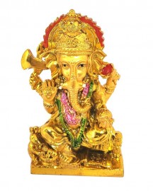 Esttua Ganesha Sentado 8cm Dourado