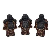 Est�tua Trio de Buda Chin�s Fortuna 14cm