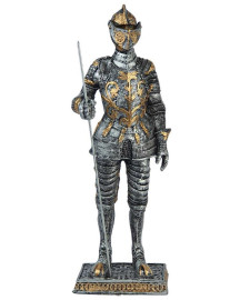 Est�tua Guerreiro Medieval com Lan�a 40cm Resina