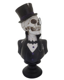Est�tua Esqueleto com Cartola Busto 33cm Resina