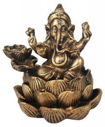 Incens�rio Cascata Ganesha na Flor de Lotus 12cm Resina