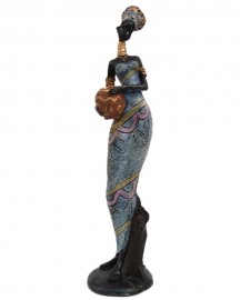 Estátua Africana Vaso na Mão 38cm Resina