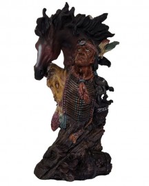 Estátua Índio Xamã Busto com Cavalo 33cm