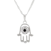 Gargantilha Prata Hamsa com Strass 20mm