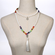 Japamala 7 Chakras 108 Contas 8mm �rvore da Vida Branco