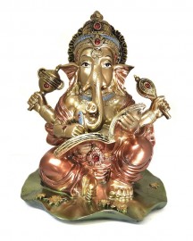 Esttua Ganesha com Livro 23cm Bronzeado