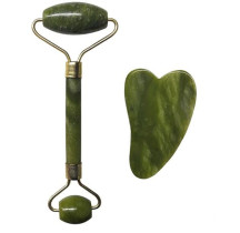 Gua Sha + Rolo de Massagem Facial Jade Verde