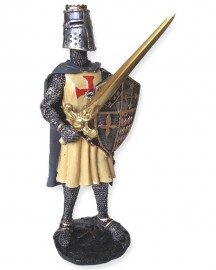 Esttua Guerreiro Medieval com Escudo 26cm Resina