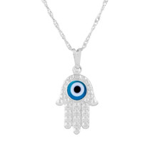 Gargantilha Prata Hamsa com Olho Grego 20mm