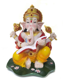 Est�tua Ganesha com Livro 23cm Colorido