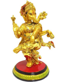 Est�tua Ganesha Dan�ando 25cm Dourado