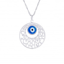 Gargantilha Prata Mandala Redonda com Olho Grego 30mm