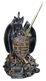 Est�tua Drag�o Medieval com Espada 22cm Resina