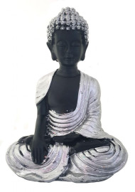 Buda Tibetano Prata Sentado 15cm