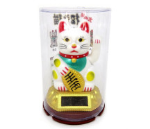 Gato da Sorte Branco (Manekineko) Mexe o Bra�o Luz Solar