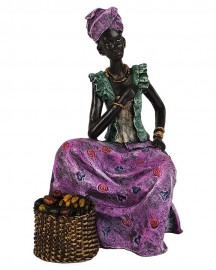 Estátua Africana Sentada 22cm Resina