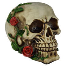 Cr�nio com Rosas no Rosto 15cm Resina