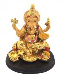 Estátua Ganesha com Base 13cm Dourado
