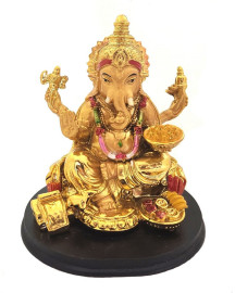 Est�tua Ganesha com Base 13cm Dourado