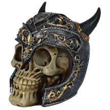 Cr�nio Medieval com Chifre 14cm Resina