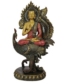 Est�tua Fenix com Buda 39cm Colorido