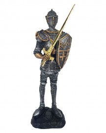 Esttua Guerreiro Medieval Escudo e Espada 26cm Resina