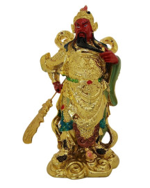 Est�tua Kwan Kung em p� 25cm Dourado