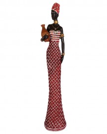 Estátua Africana Vestido Trançado 52cm Resina