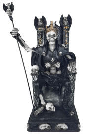 Est�tua Esqueleto no Trono 39cm Resina