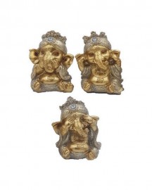 Esttua Trio de Ganesha Dourado Com Gliter