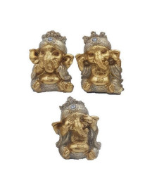 Est�tua Trio de Ganesha Dourado Com Gliter