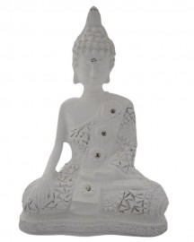 Esttua Buda Meditando Mandala 14cm Branco