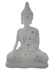 Est�tua Buda Meditando Mandala 14cm Branco