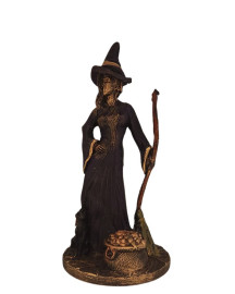 Est�tua Bruxa com Vassoura 22cm Resina