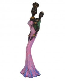 Estátua Africana com Filho 15cm Resina