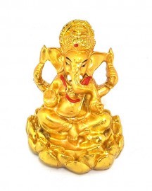 Est�tua Ganesha na Flor de L�tus 8cm Dourado